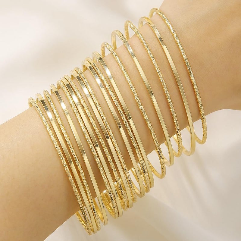 RINTOLER Store 16Pcs Gold Bangle Bracelets for Women - Multi Layer Stackable Textured Bracelets Boho Jewelrys Set. - Image 2